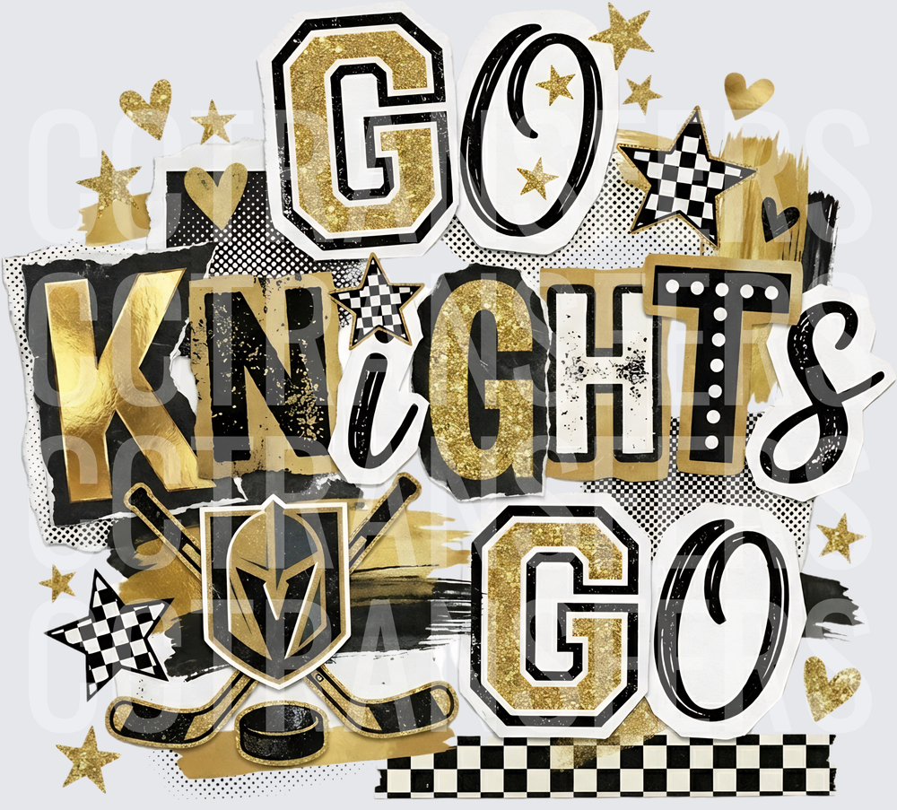 Go Knights Go Vegas Hockey Gold Black Glitter (DTF)