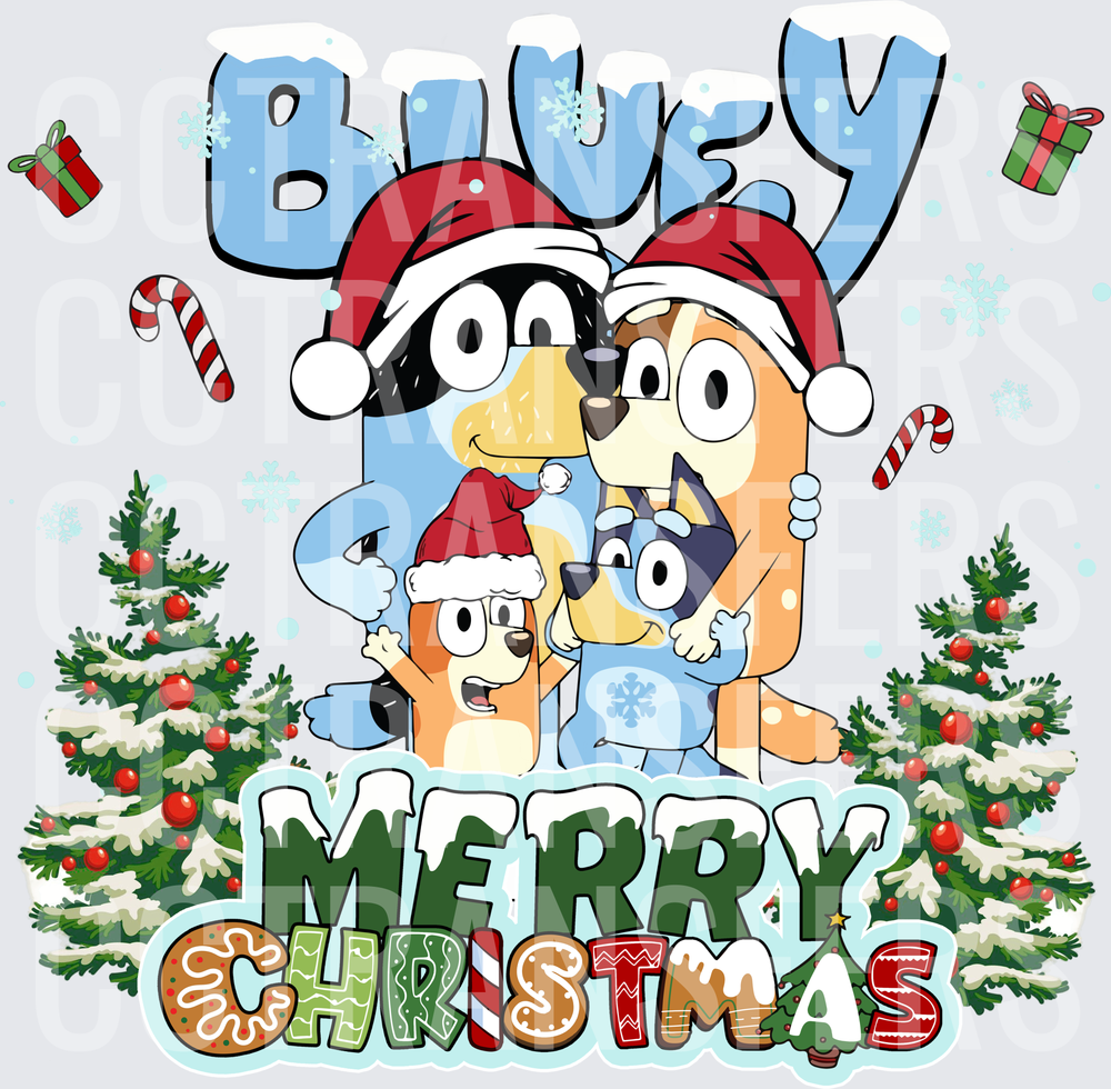 Cartoon Dog Family Santa Hats Merry Christmas (DTF)