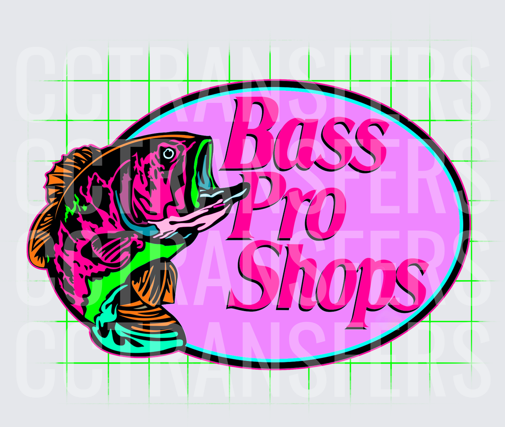 Neon Pink Bass Fish Oval Logo Fishing Graphic (DTF)