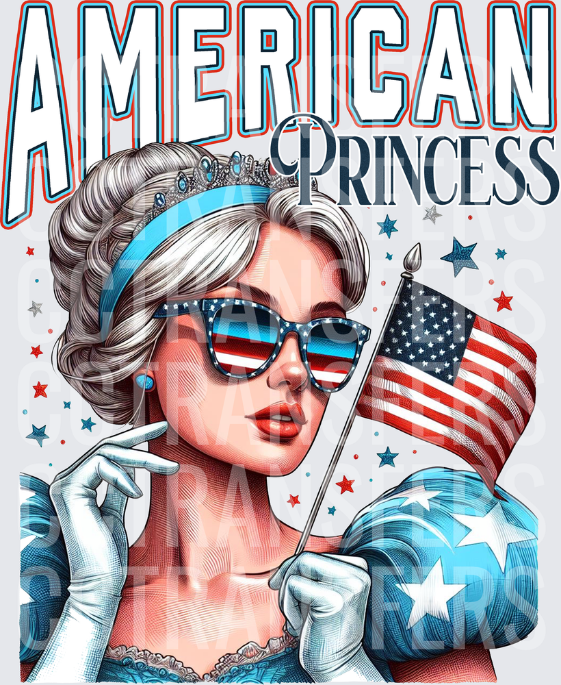 American Princess Patriotic Queen with Flag and Sunglasses (DTF)