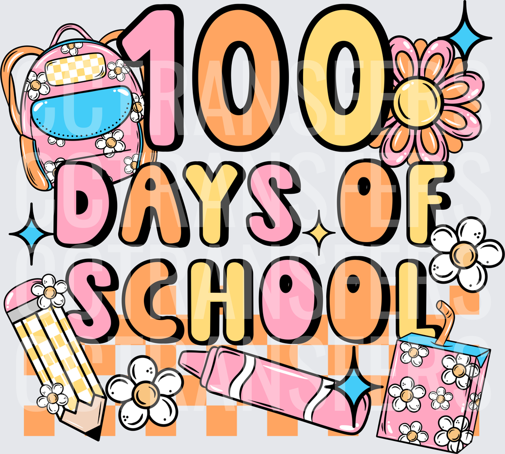 100 Days of School Retro Groovy Floral School Supplies (DTF)