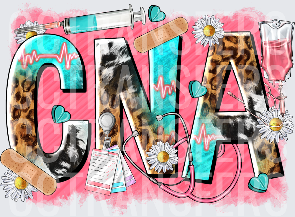 CNA Leopard Cowhide Medical Icons Floral Western (DTF)