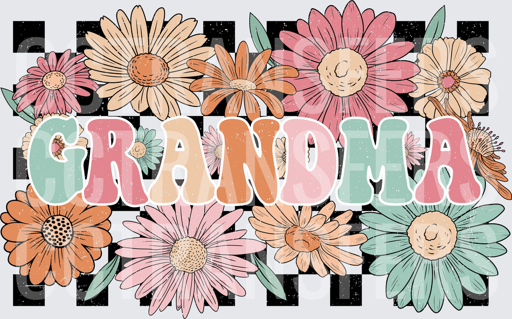 Grandma Retro Floral Checkered Groovy Design (DTF)