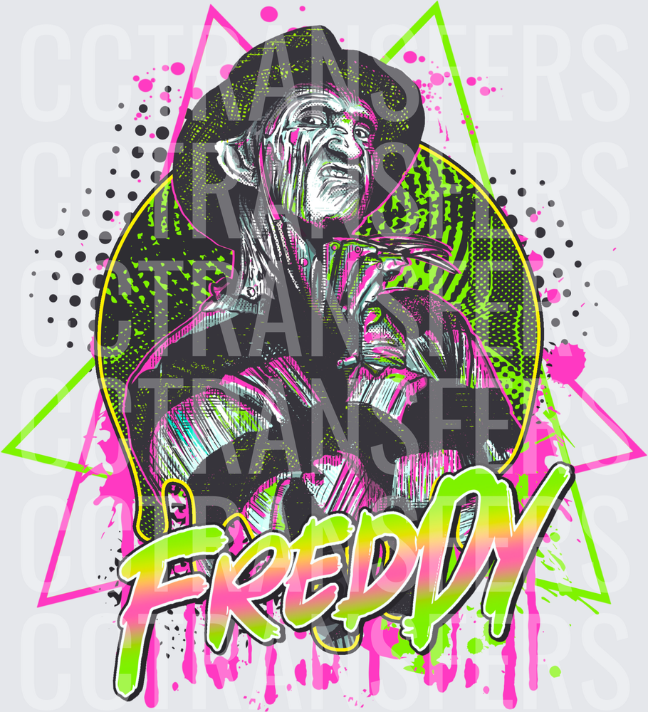 Freddy Neon Retro Horror Villain Claw Glove Graffiti (DTF)