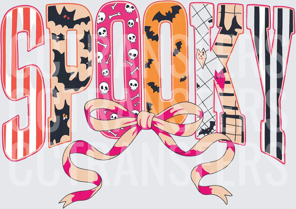 Spooky Patterned Letters with Pink Coquette Bow Halloween (DTF)