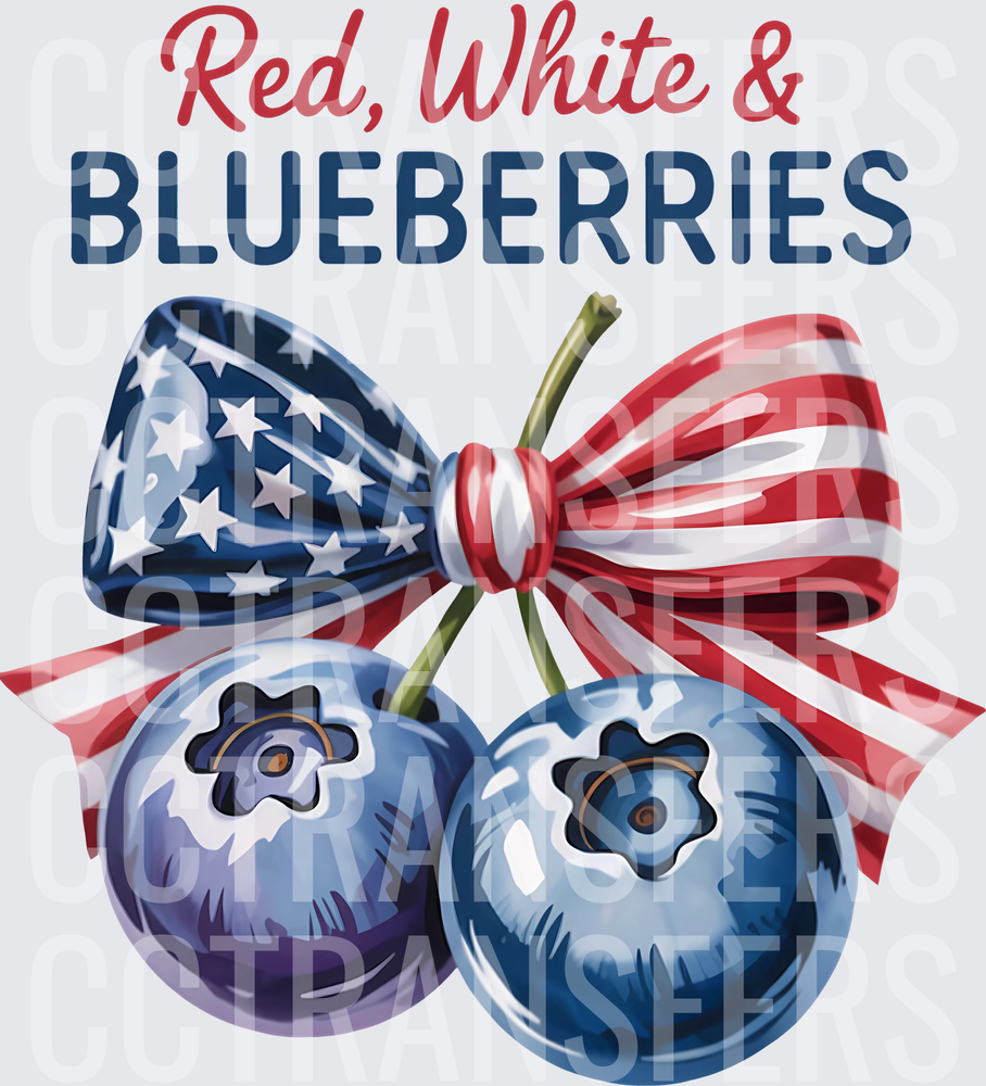Red, White & Blueberries Patriotic Bow Berry Design (DTF)