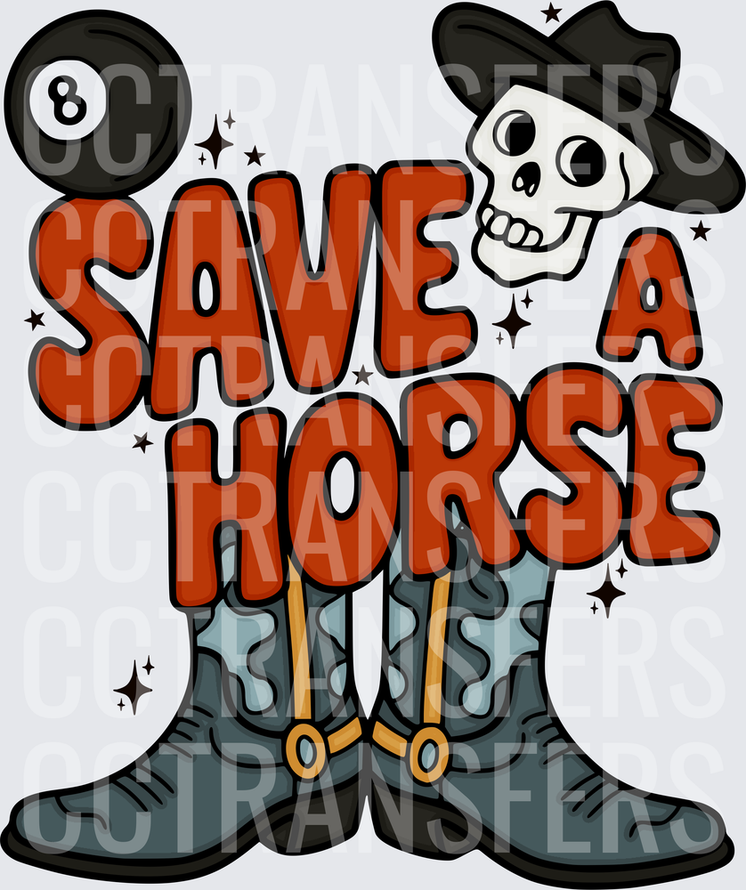 Save A Horse Cowboy Skull 8 Ball Western Boots (DTF)