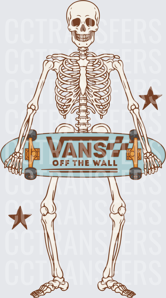 Skeleton Holding Skateboard Off The Wall Stars (DTF)