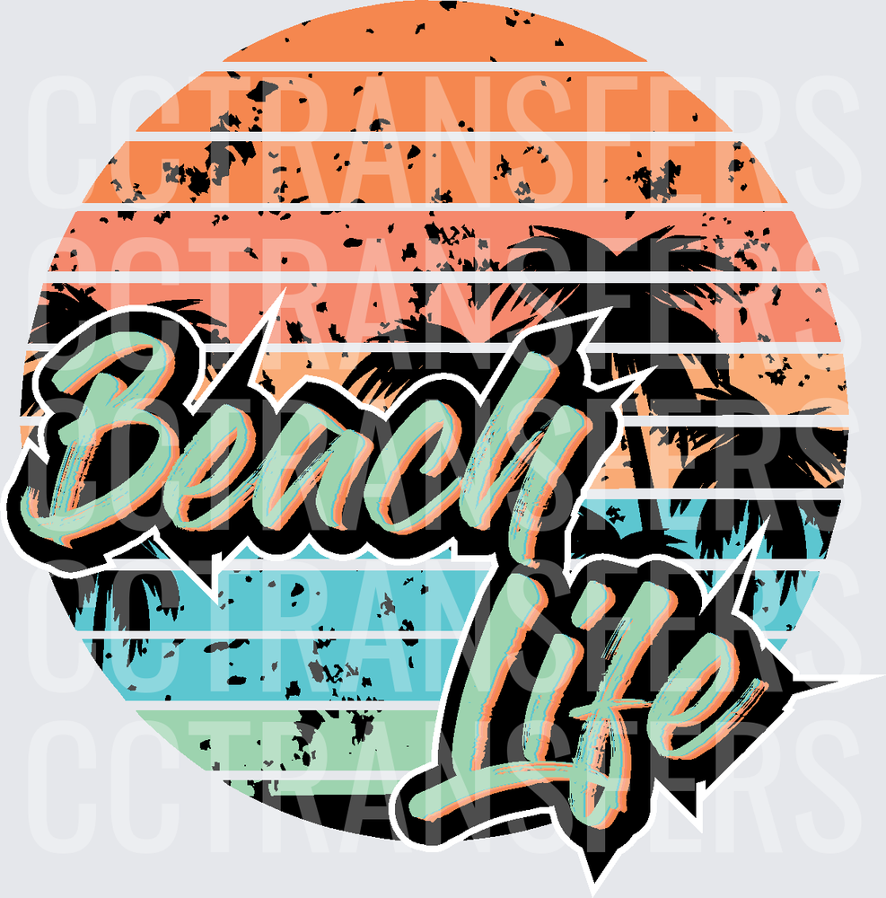 Beach Life Retro Sunset Palm Tree Circle (DTF)