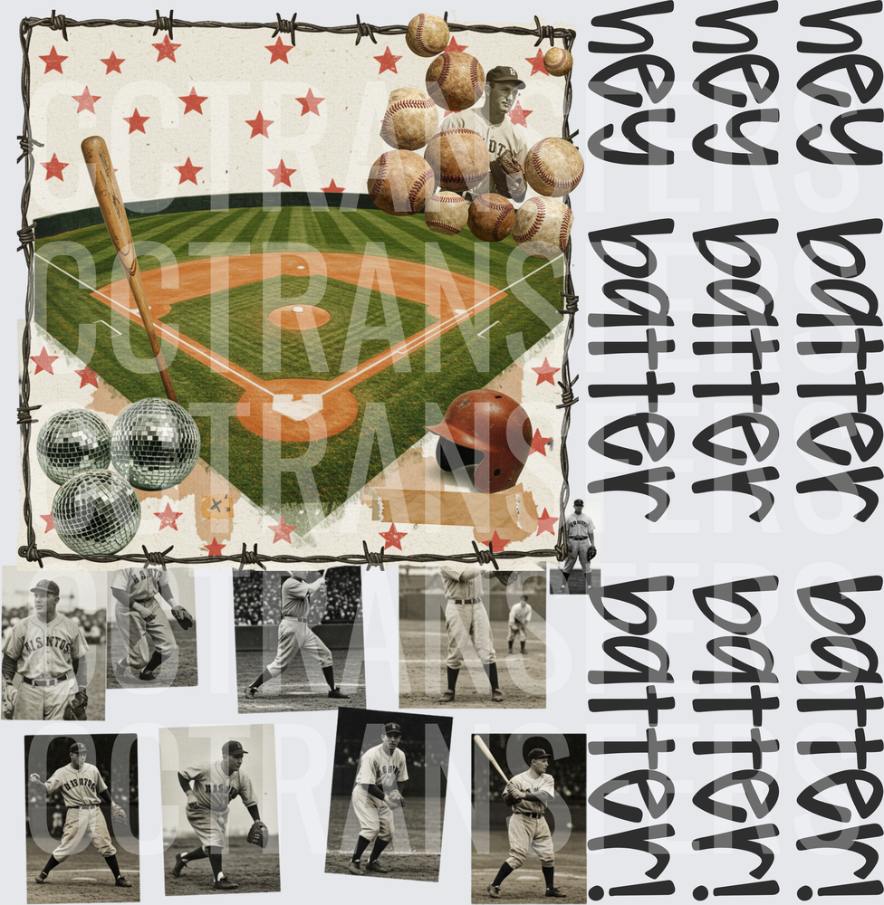Hey Batter Batter Vintage Baseball Collage (DTF)