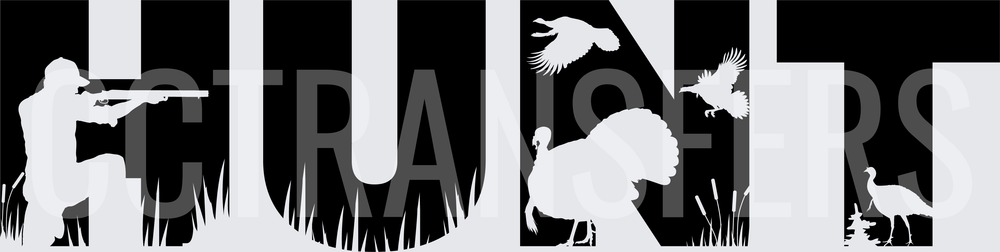 HUNT Bold Letter Turkey Bird Hunter Silhouette (DTF)