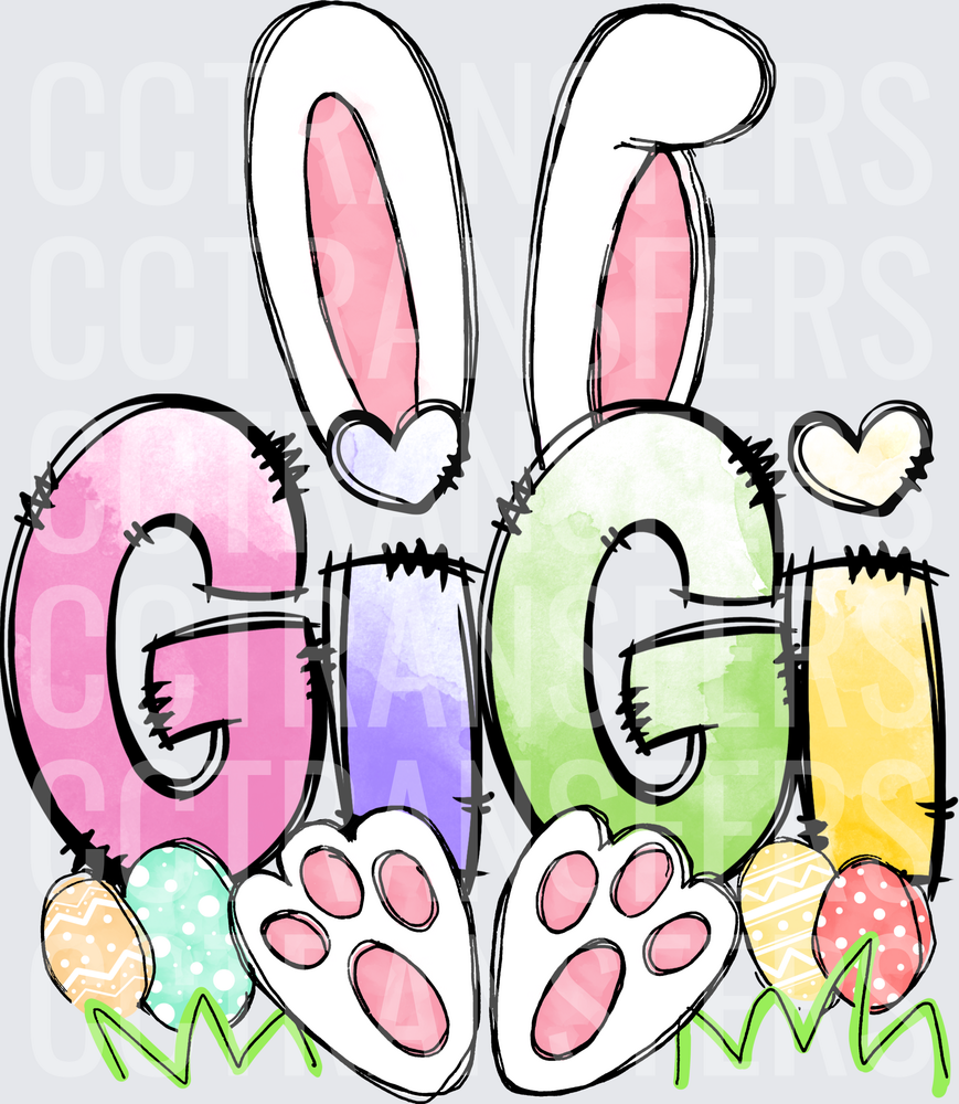 Gigi Easter Bunny Ears Paws Colorful Eggs (DTF)