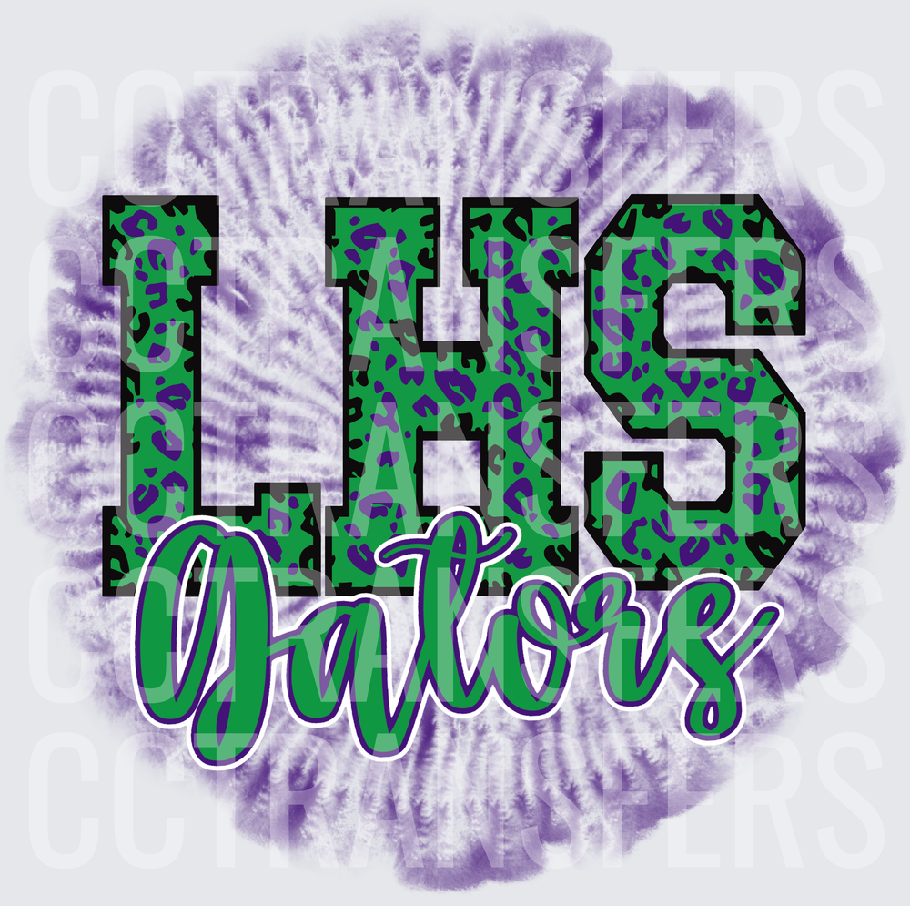 LHS Gators Leopard Print Tie Dye Green Purple (DTF)