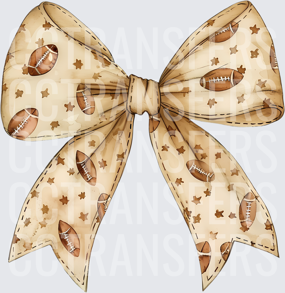 Cream Bow Football Stars Pattern (DTF)