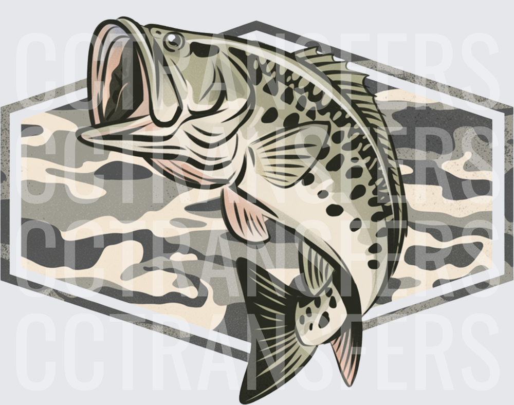 Jumping Bass Fish Camo Hexagon Frame (DTF)