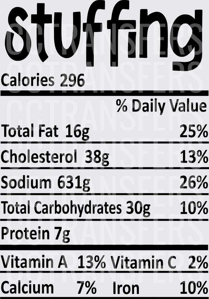 Stuffing Nutrition Facts Label Thanksgiving (DTF)