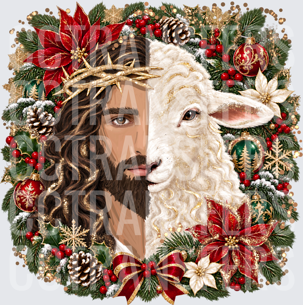 Jesus and Lamb of God Split Face Christmas Wreath (DTF)
