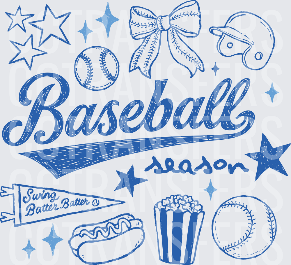 Baseball Season Swing Batter Batter Doodle Collage (DTF)