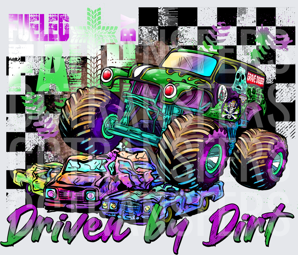 Grave Digger Monster Truck Crushing Cars Driven By Dirt (DTF)