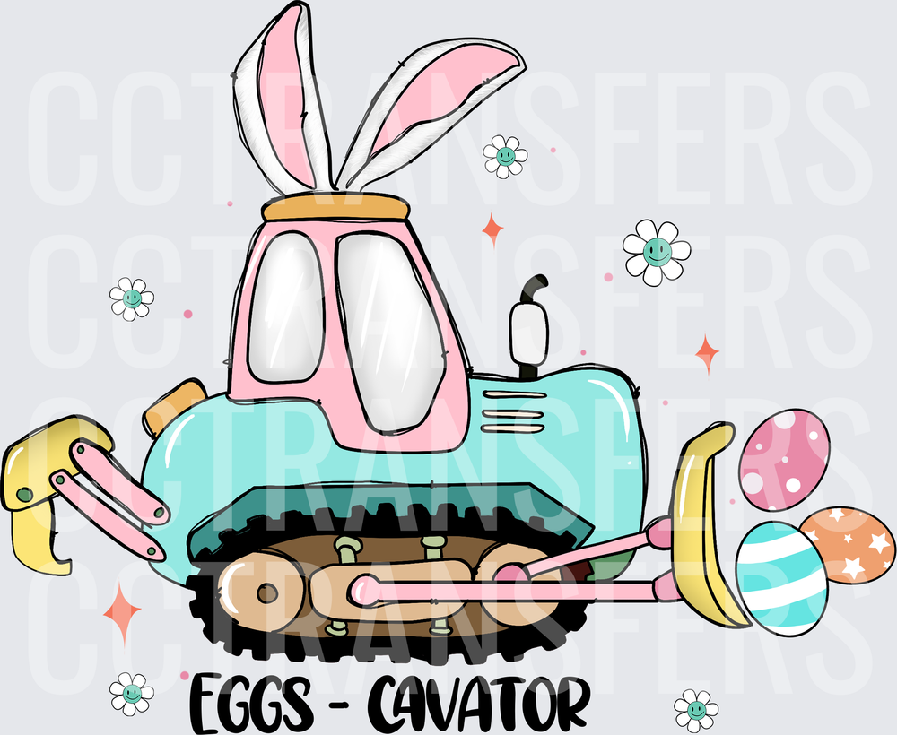 Eggs-Cavator Easter Bunny Ear Bulldozer with Colorful Eggs (DTF)