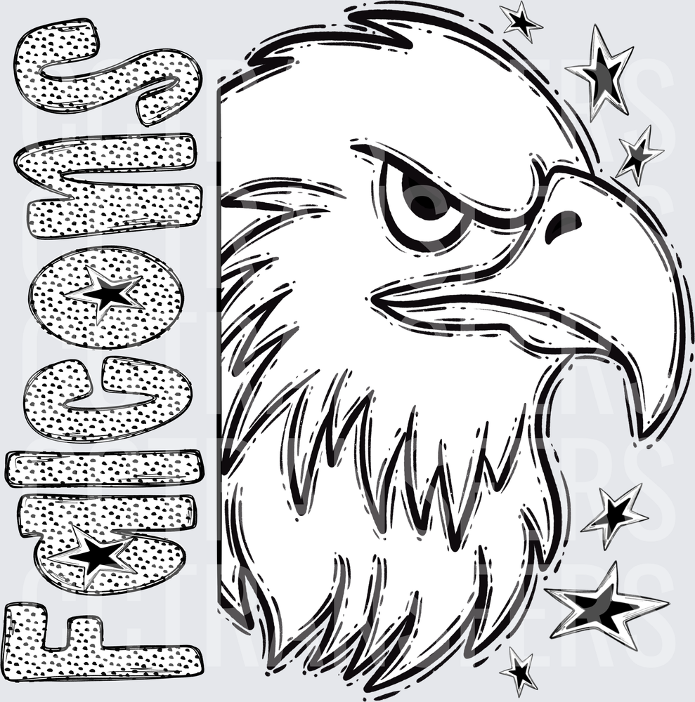 Fierce Eagle Head with Stars EAGLES Text (DTF)