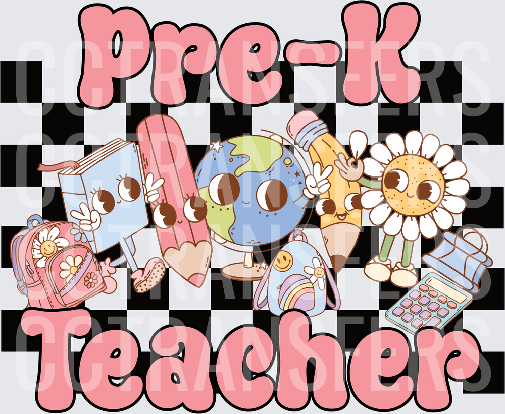 Pre-K Teacher Retro Groovy School Characters (DTF)
