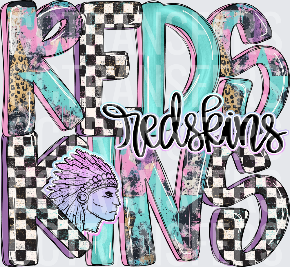 Redskins Stacked Letters Checkered Leopard Native Chief (DTF)