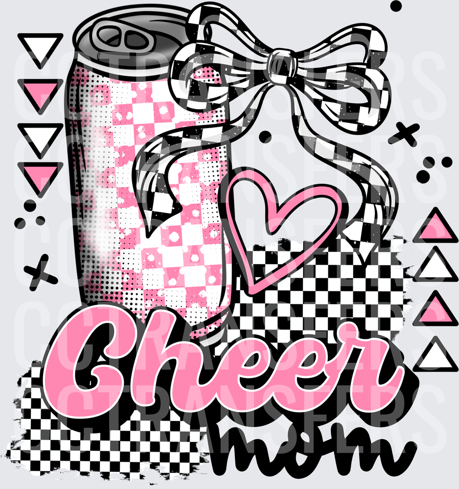 Cheer Mom Pink Checkered Soda Can Coquette Bow Heart (DTF)