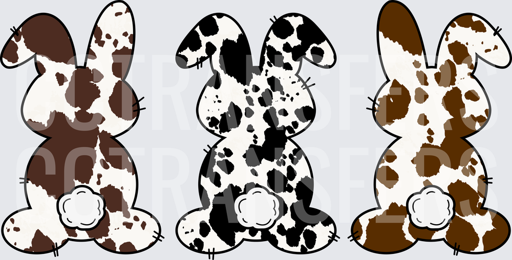 Cow Print Easter Bunnies Trio Back View (DTF)