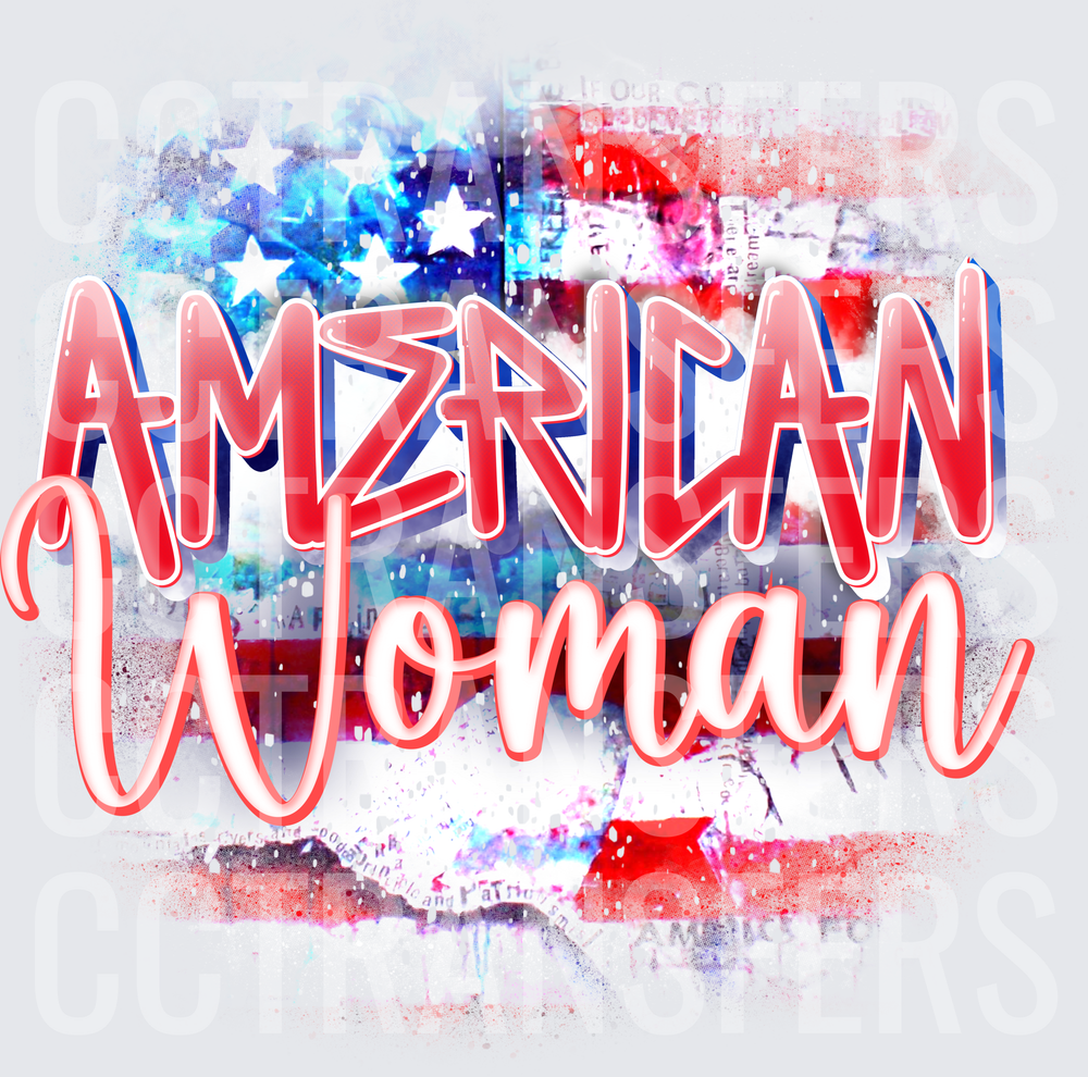 American Woman Patriotic Flag Watercolor Splash (DTF)