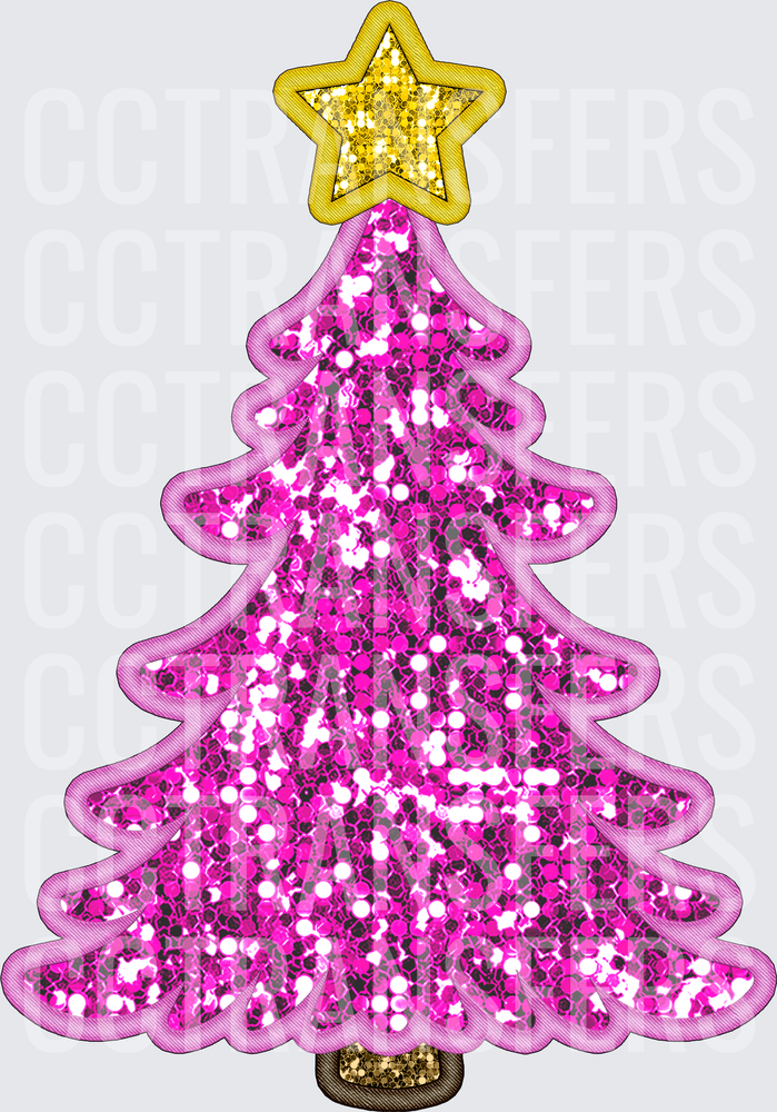Pink Glitter Christmas Tree Gold Star Topper (DTF)