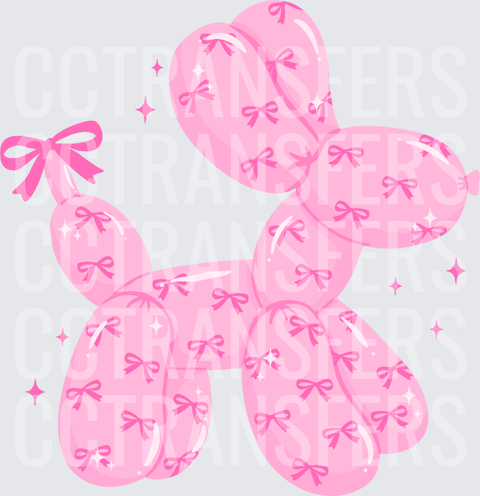 Pink Bow Pattern Balloon Animal Dog Sparkle (DTF)