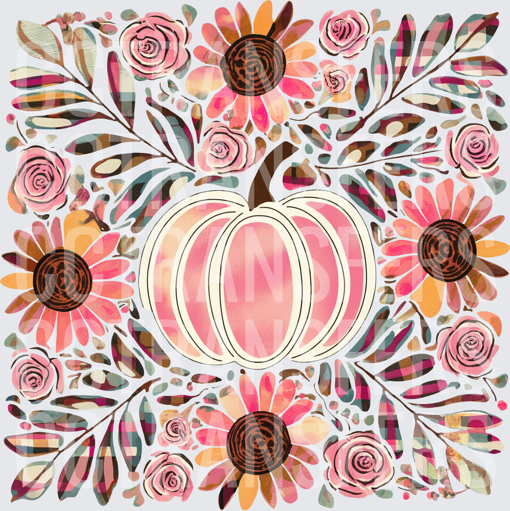 Pink Pumpkin Floral Sunflower Plaid Fall Botanical (DTF)