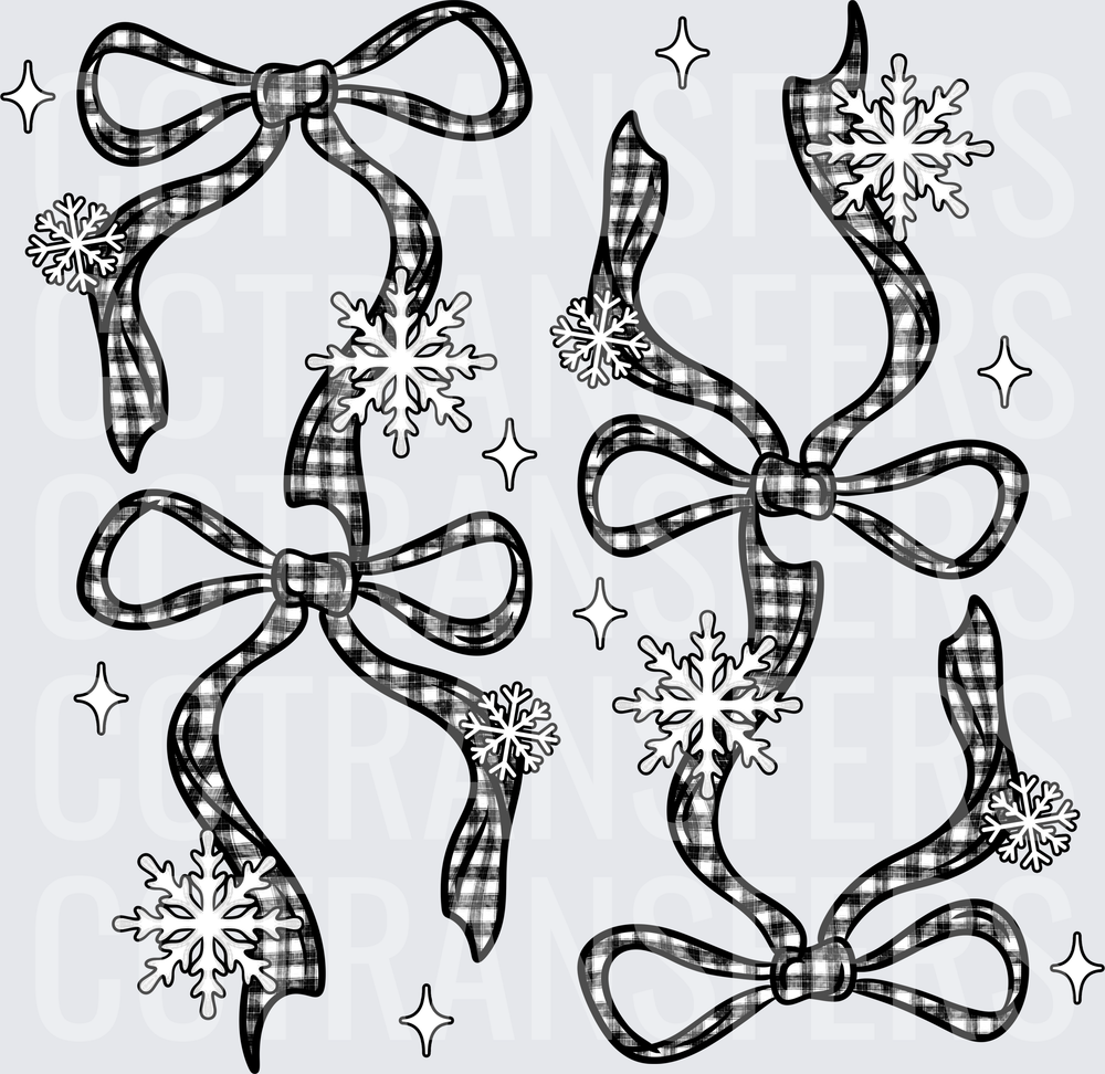 Black White Buffalo Plaid Bows Snowflakes Winter Sparkle (DTF)