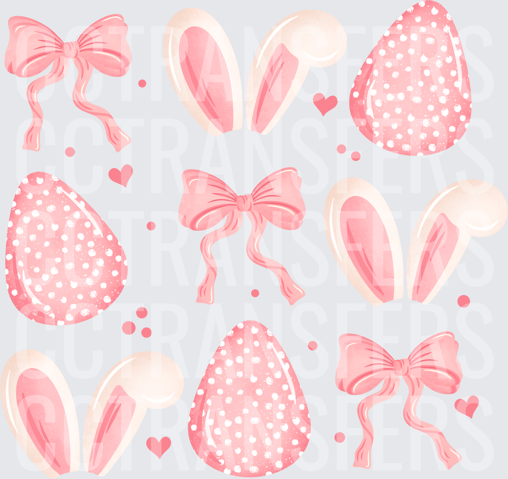 Pink Easter Bunny Ears Eggs Bows Hearts Coquette Set (DTF)