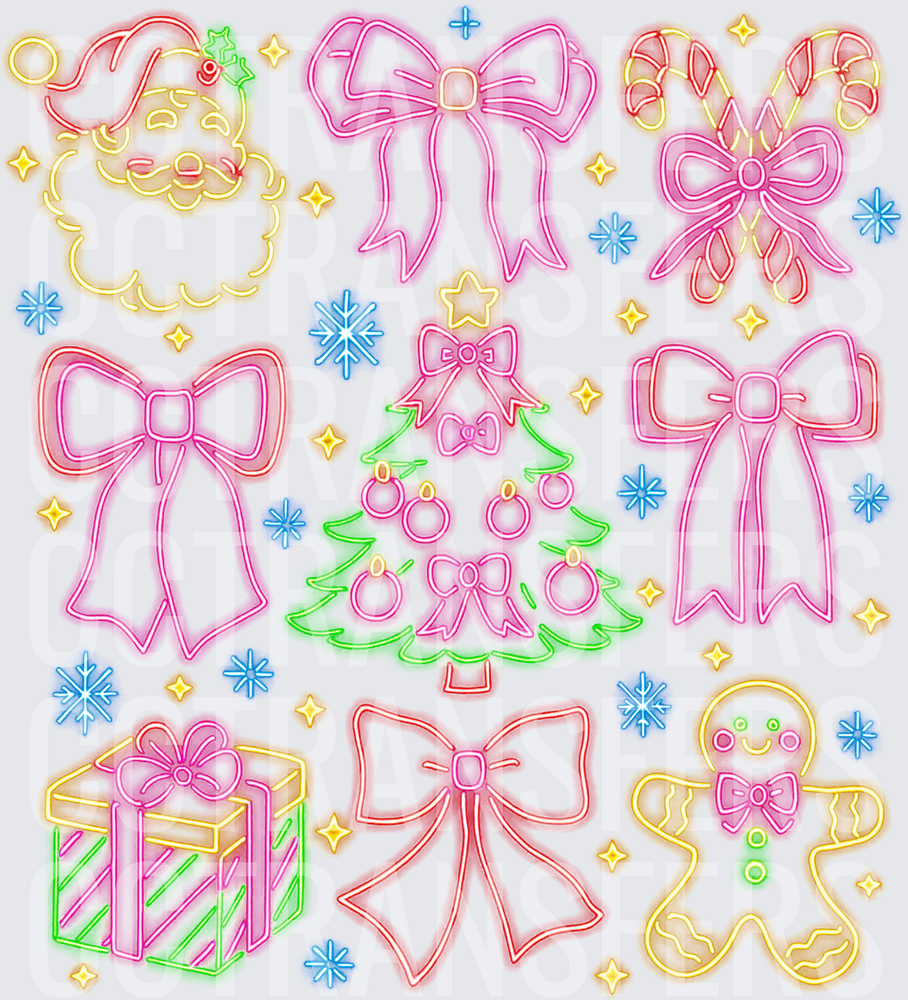 Neon Glow Christmas Icons Holiday Collage (DTF)
