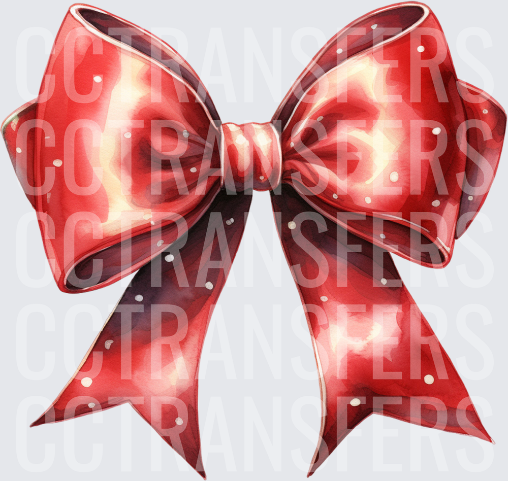 Watercolor Red Polka Dot Ribbon Bow (DTF)