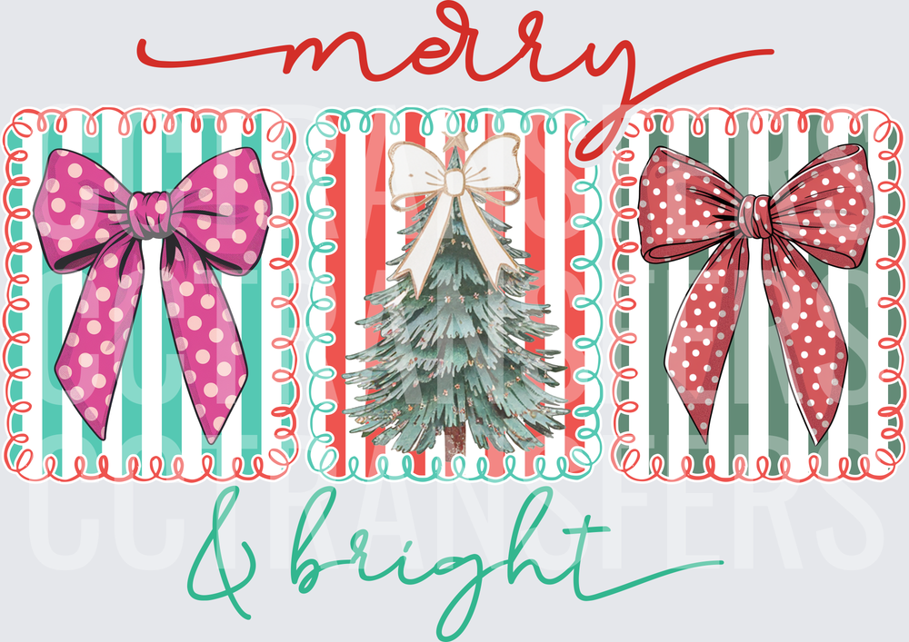 Merry & Bright Polka Dot Bows Christmas Tree Trio (DTF)