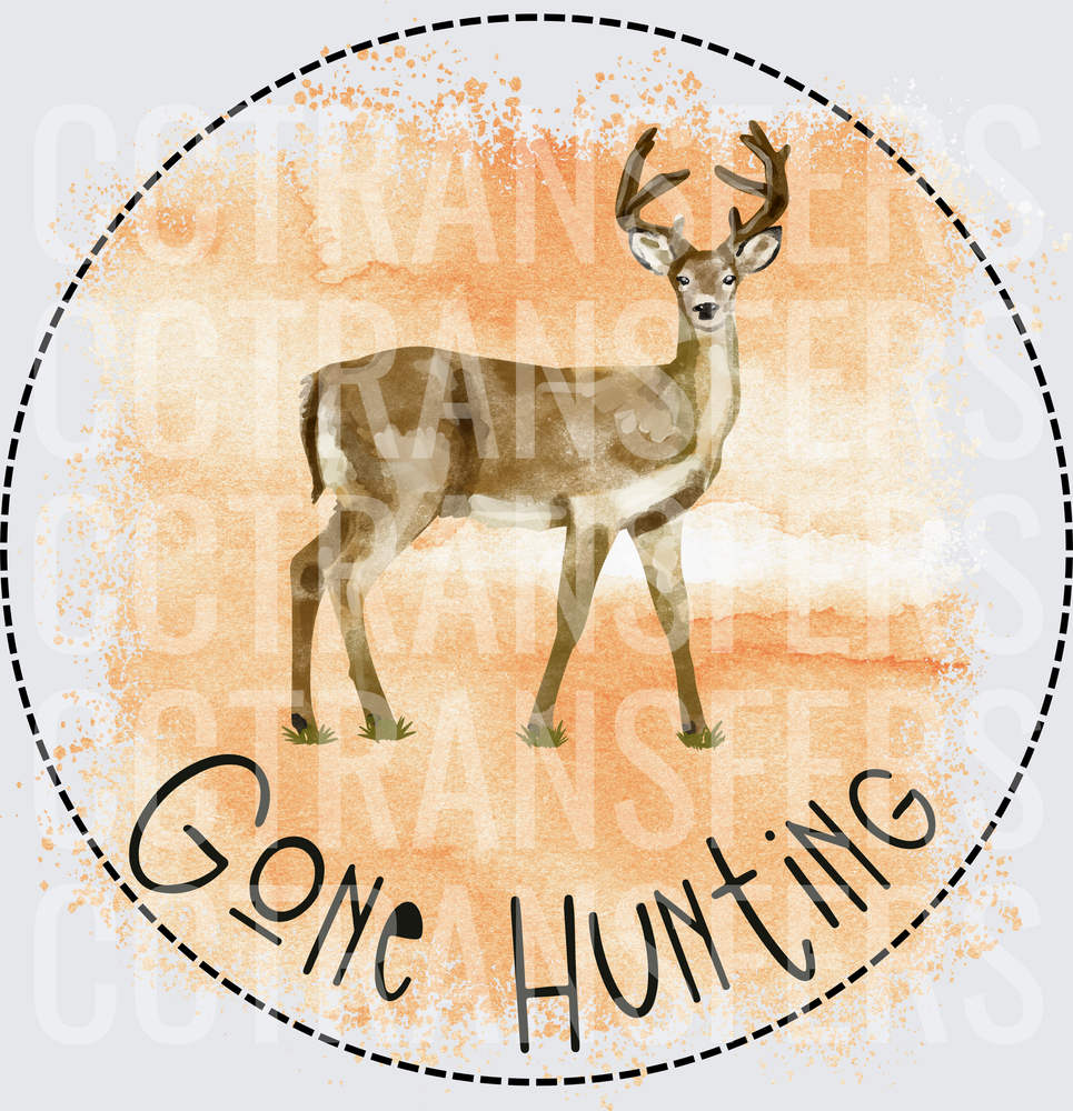 Gone Hunting Watercolor Buck Deer Circle (DTF)