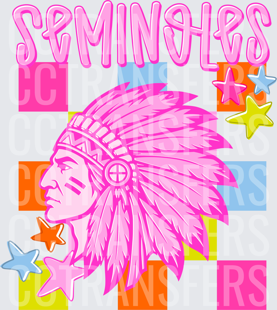 Seminoles Native Chief Pink Retro Colorblock Stars (DTF)