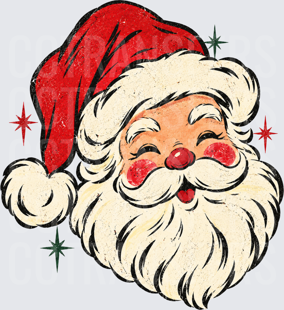 Retro Jolly Holiday Man Red Hat Rosy Cheeks Sparkles (DTF)