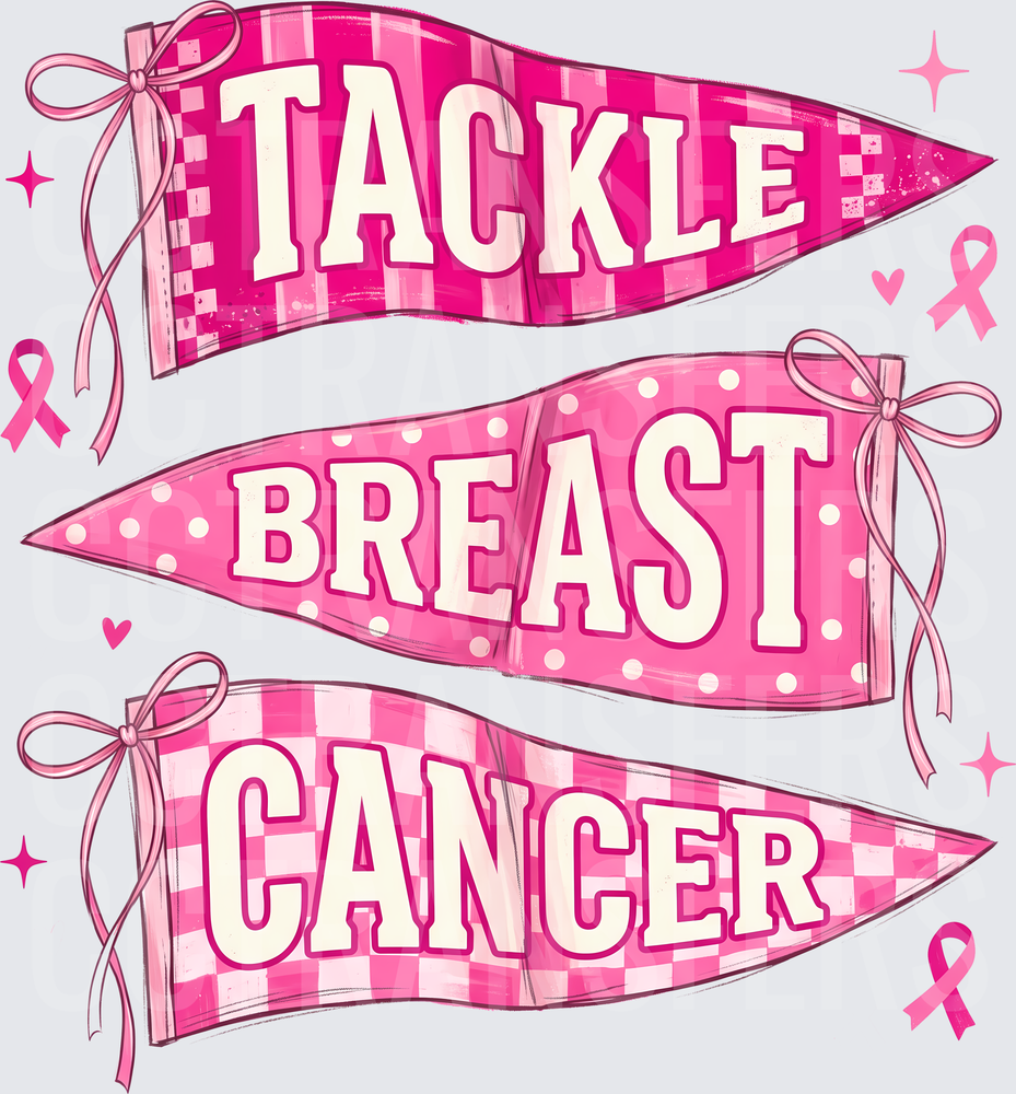 Tackle Breast Cancer Pink Pennant Flags with Ribbons (DTF)