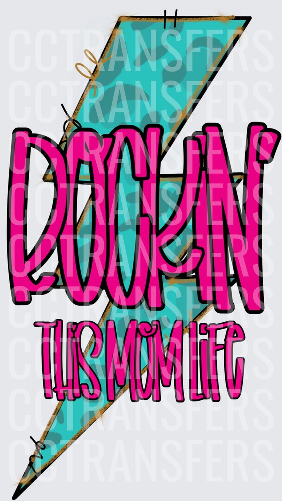 Rockin This Mom Life Teal Leopard Lightning Bolt (DTF)