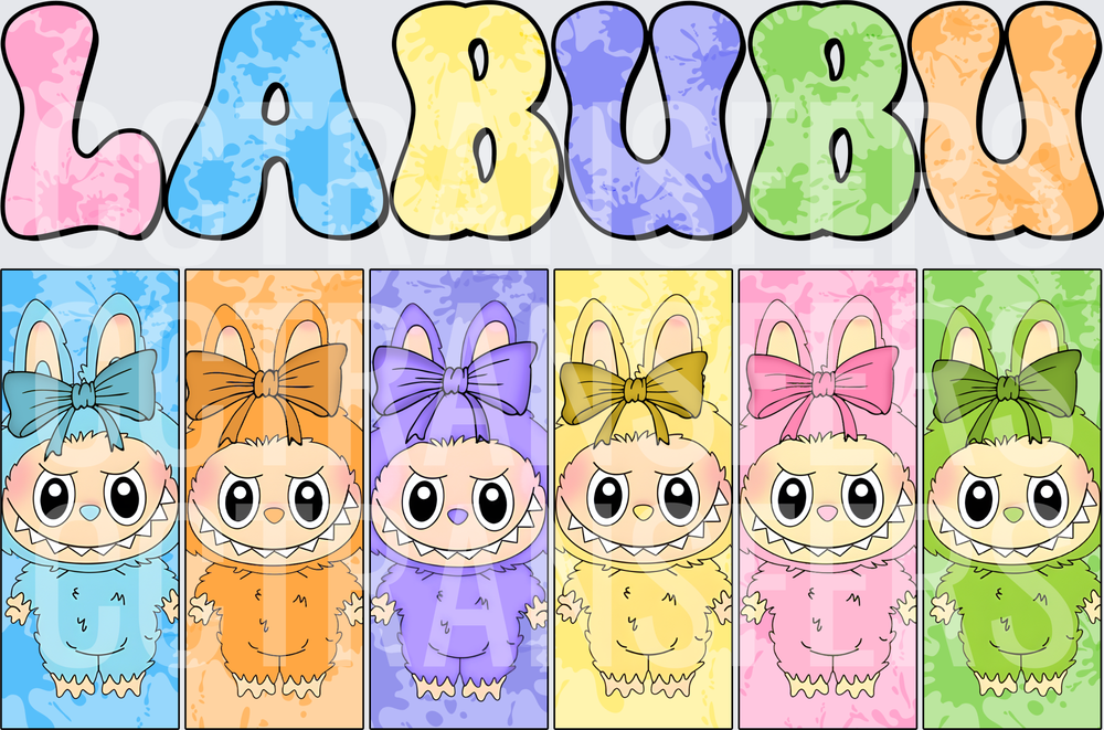 Labubu Rainbow Fuzzy Monster Bunny Six-Panel Collection (DTF)