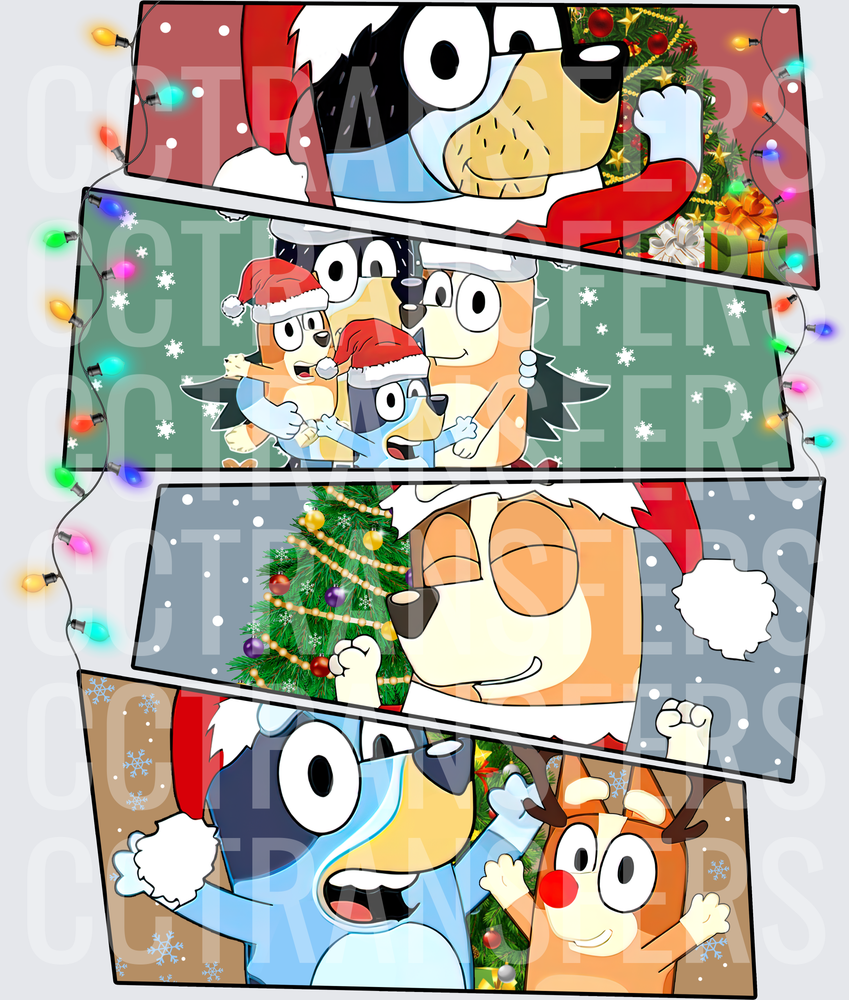 Cartoon Dog Family Christmas Holiday Comic Strip (DTF)