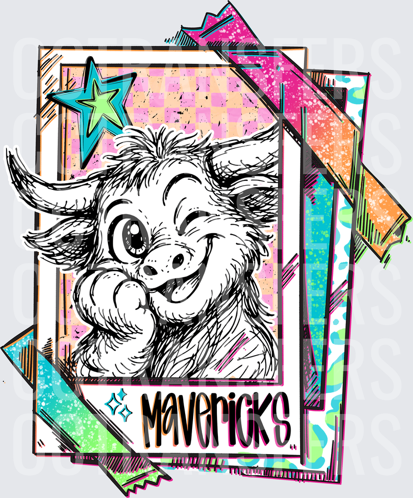 Mavericks Fluffy Highland Bull Retro Photo Card (DTF)
