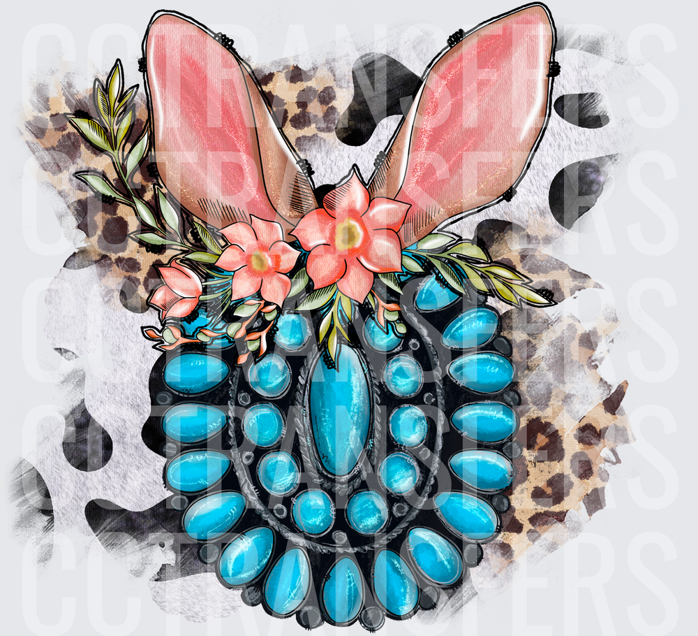 Western Turquoise Squash Blossom Bunny Ears Floral (DTF)