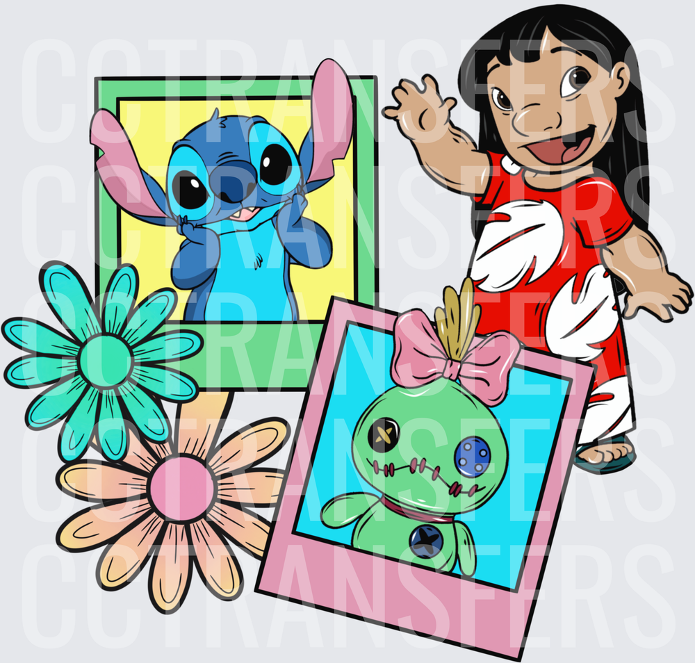Waving Girl with Blue Alien & Voodoo Doll Polaroids (DTF)