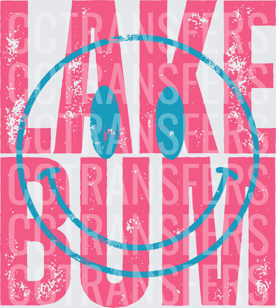 Lake Bum Bold Pink Distressed Smiley Face (DTF)