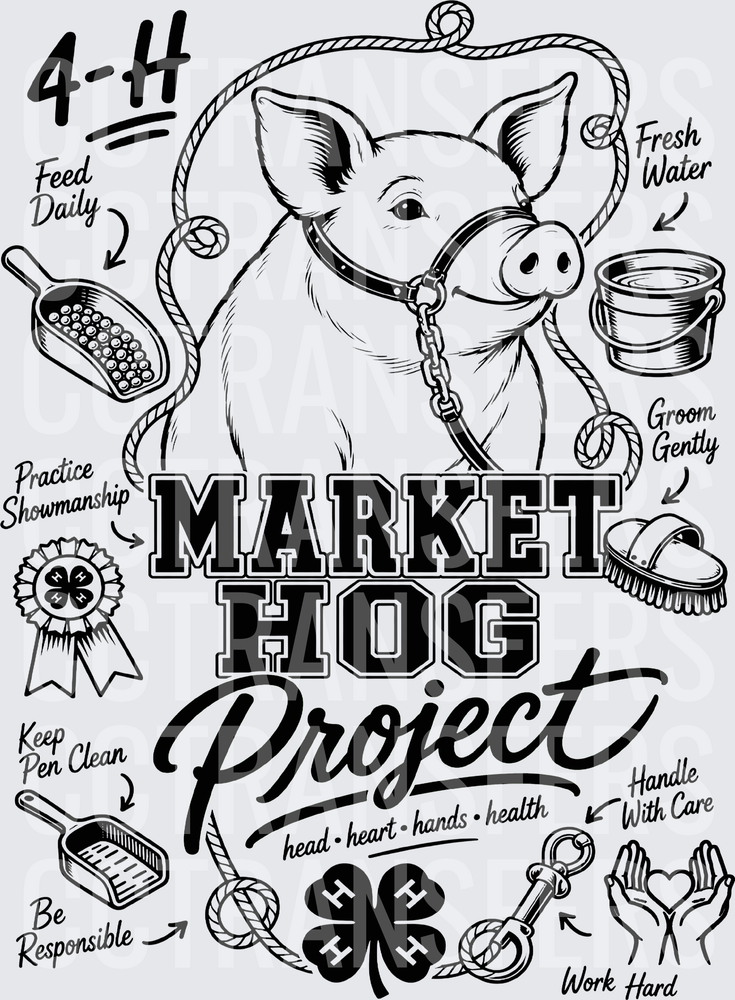 Market Hog Project 4-H Head Heart Hands Health Pig (DTF)